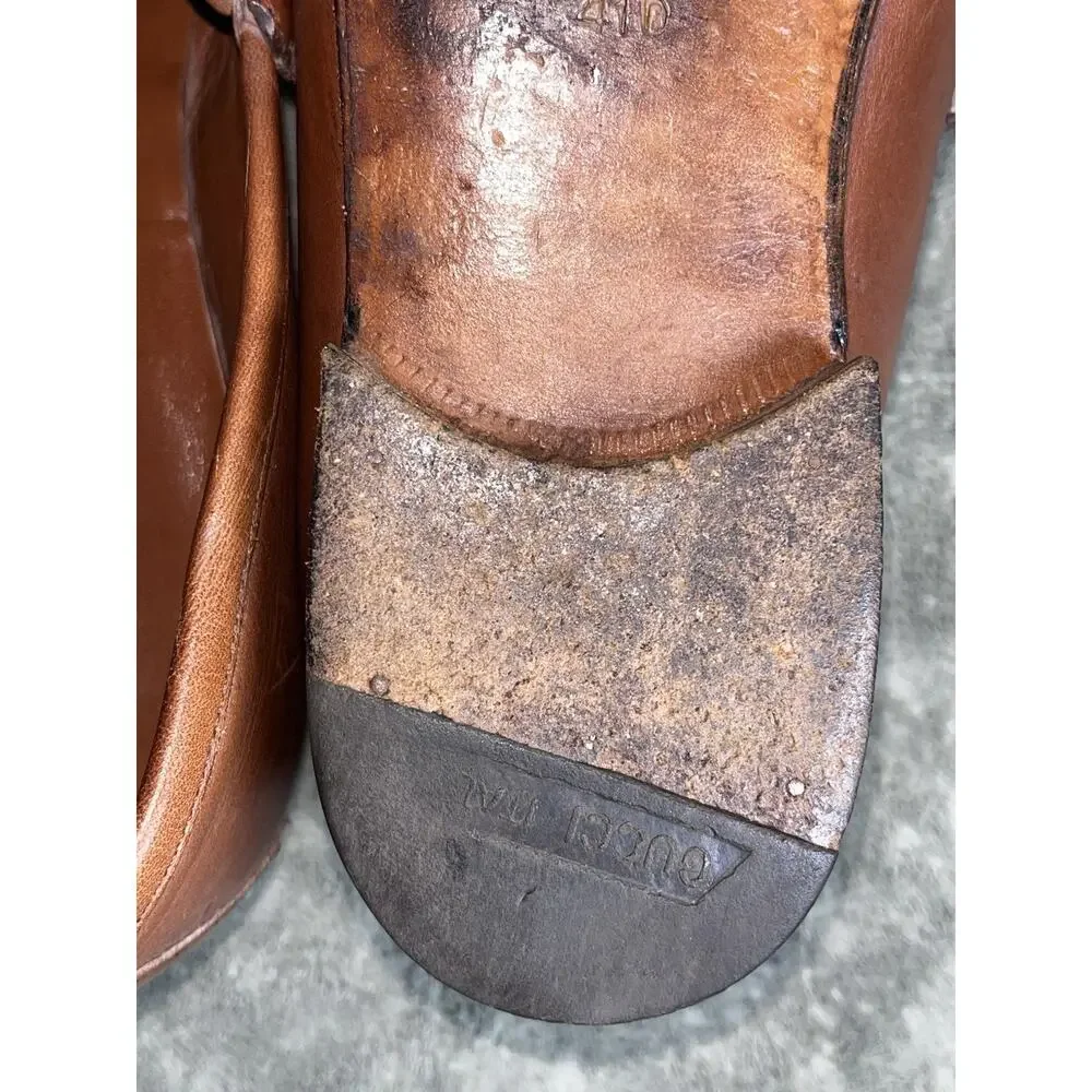Vintage Gucci Mens 41D Horsebit Web Stripe Brown Leather Loafers Italy